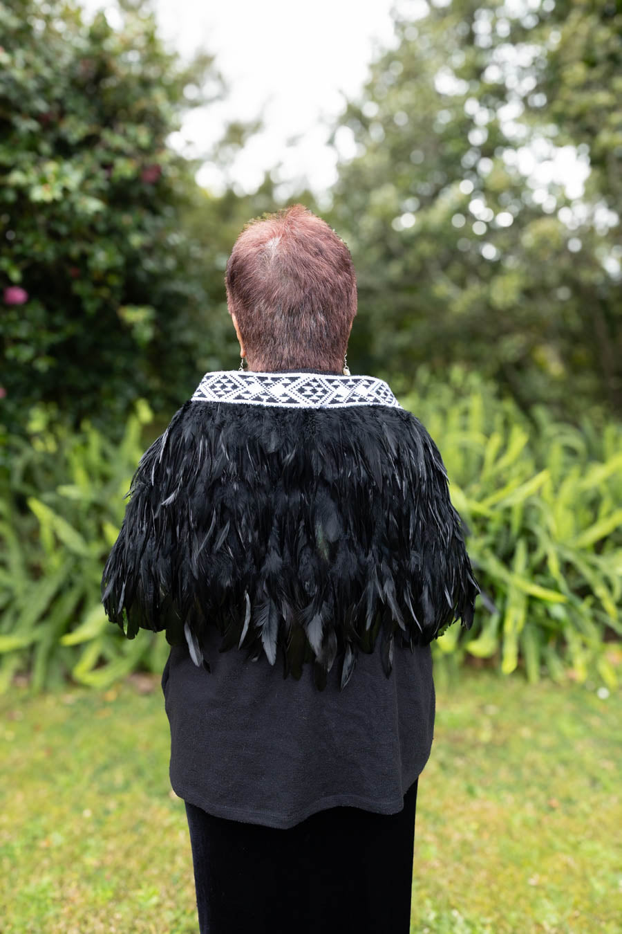 Black Evening Korowai With Black & White Band