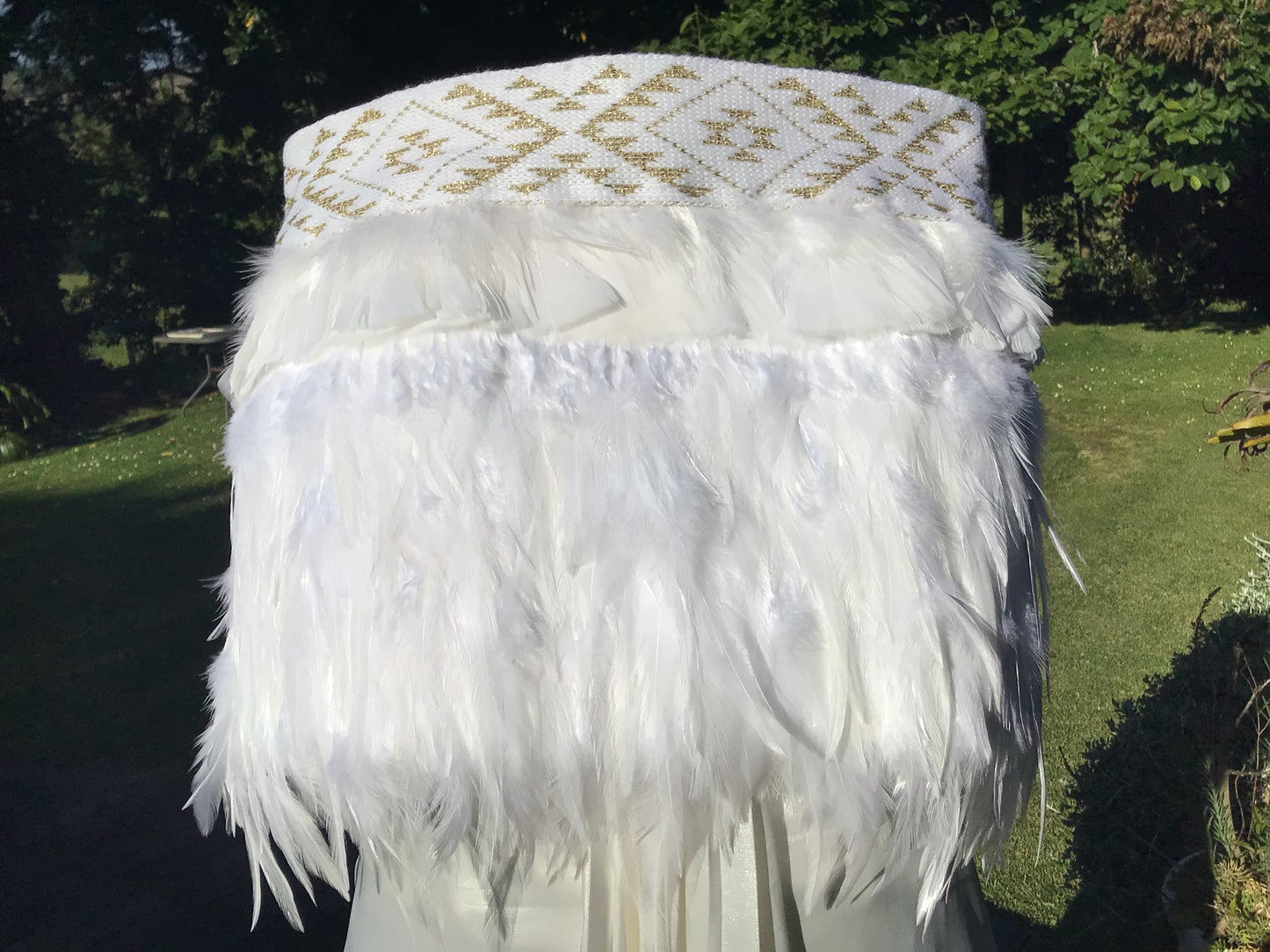 Bridal White Korowai With Gold Taniko Band 2