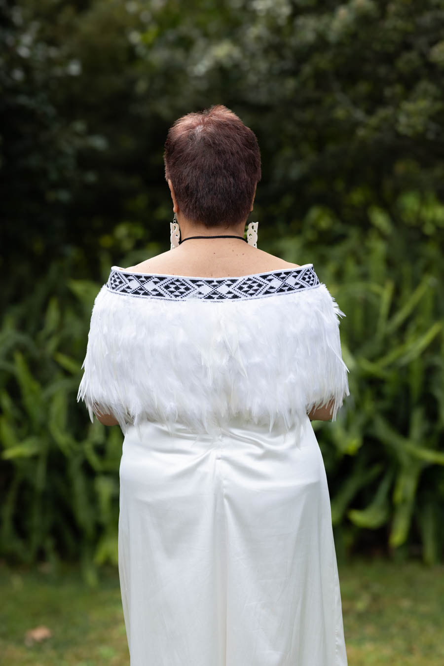 Bridal Korowai with Black & White Taniko Band