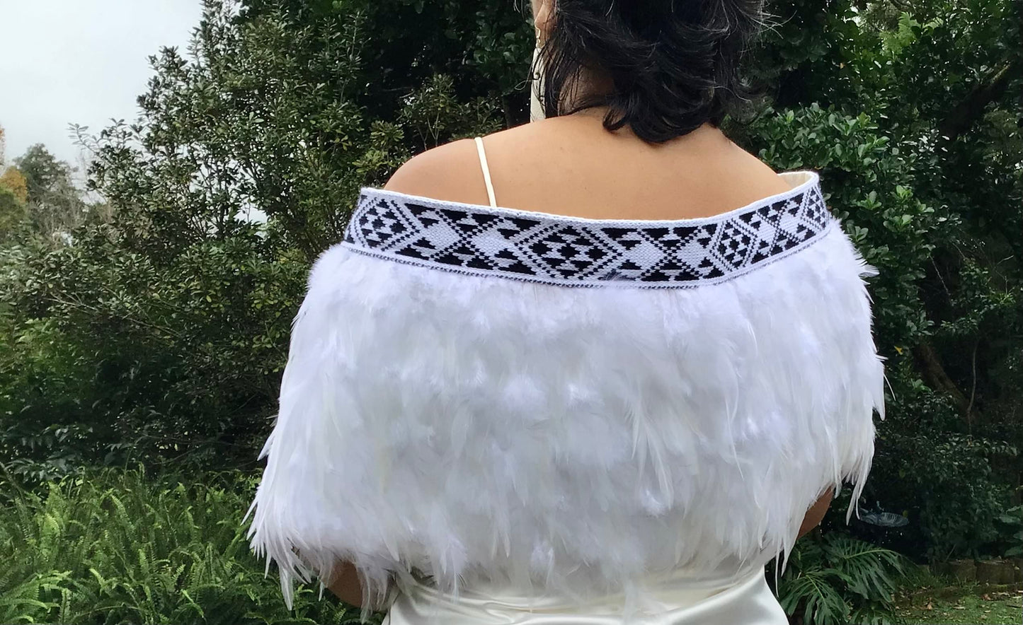 Bridal Korowai with Black & White Taniko Band