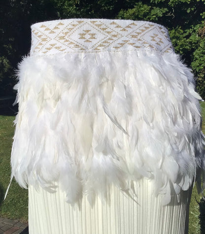 Bridal White Korowai With Gold Taniko Band
