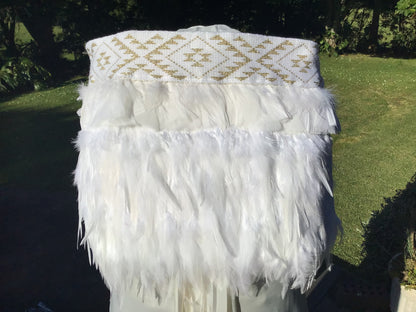 Bridal White Korowai With Gold Taniko Band 2