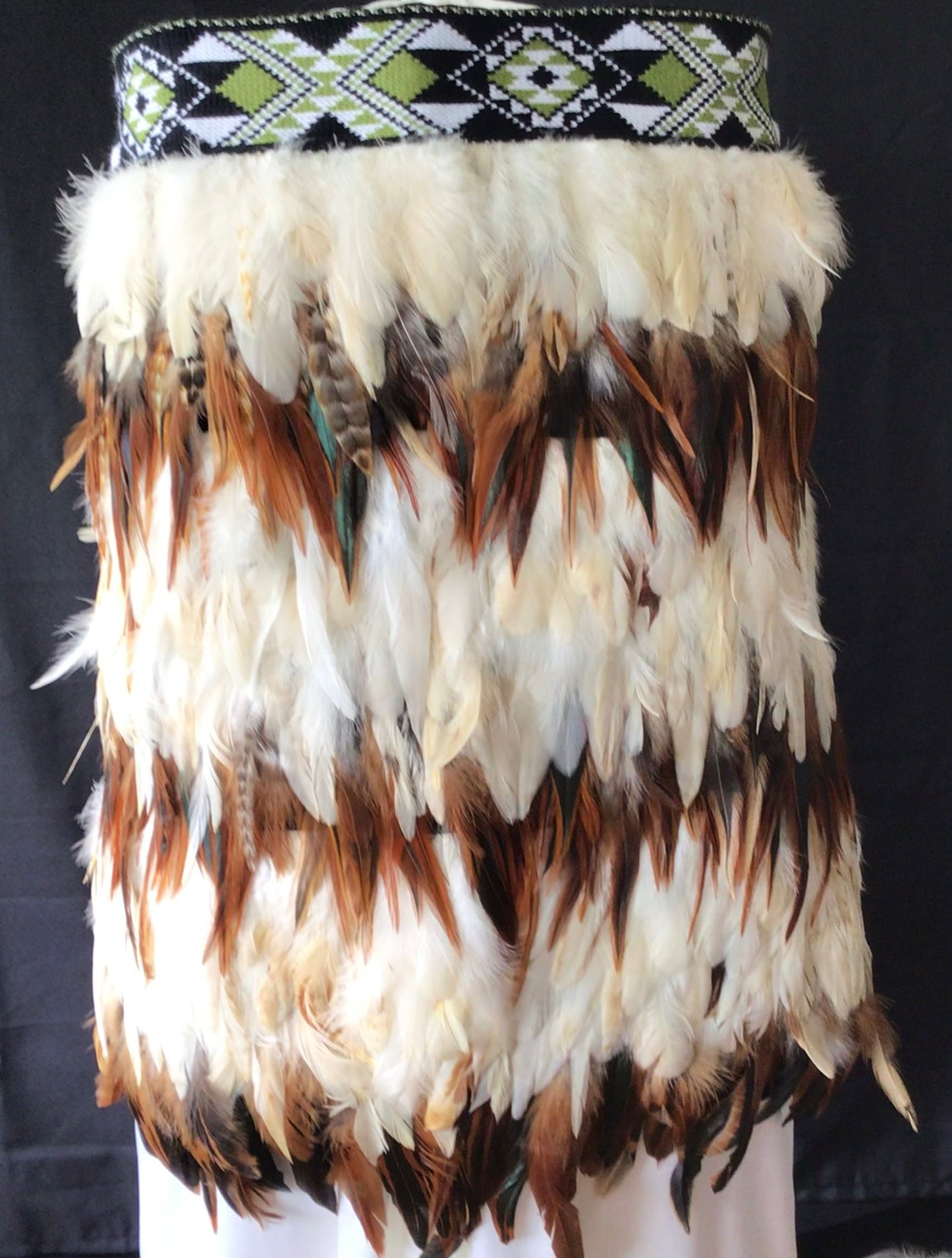 White & Tan Bridal Korowai with Light Green Band