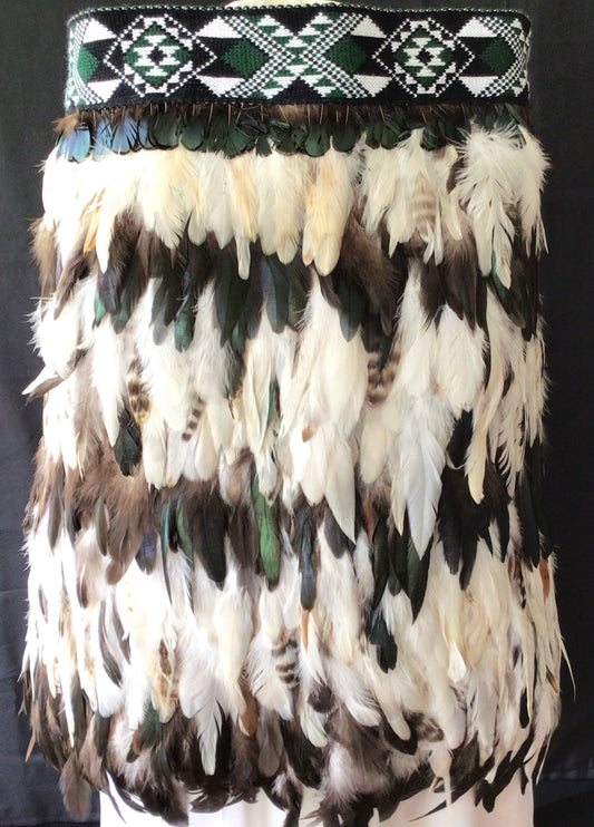 White & Brown Bridal Korowai with Dark Green Band