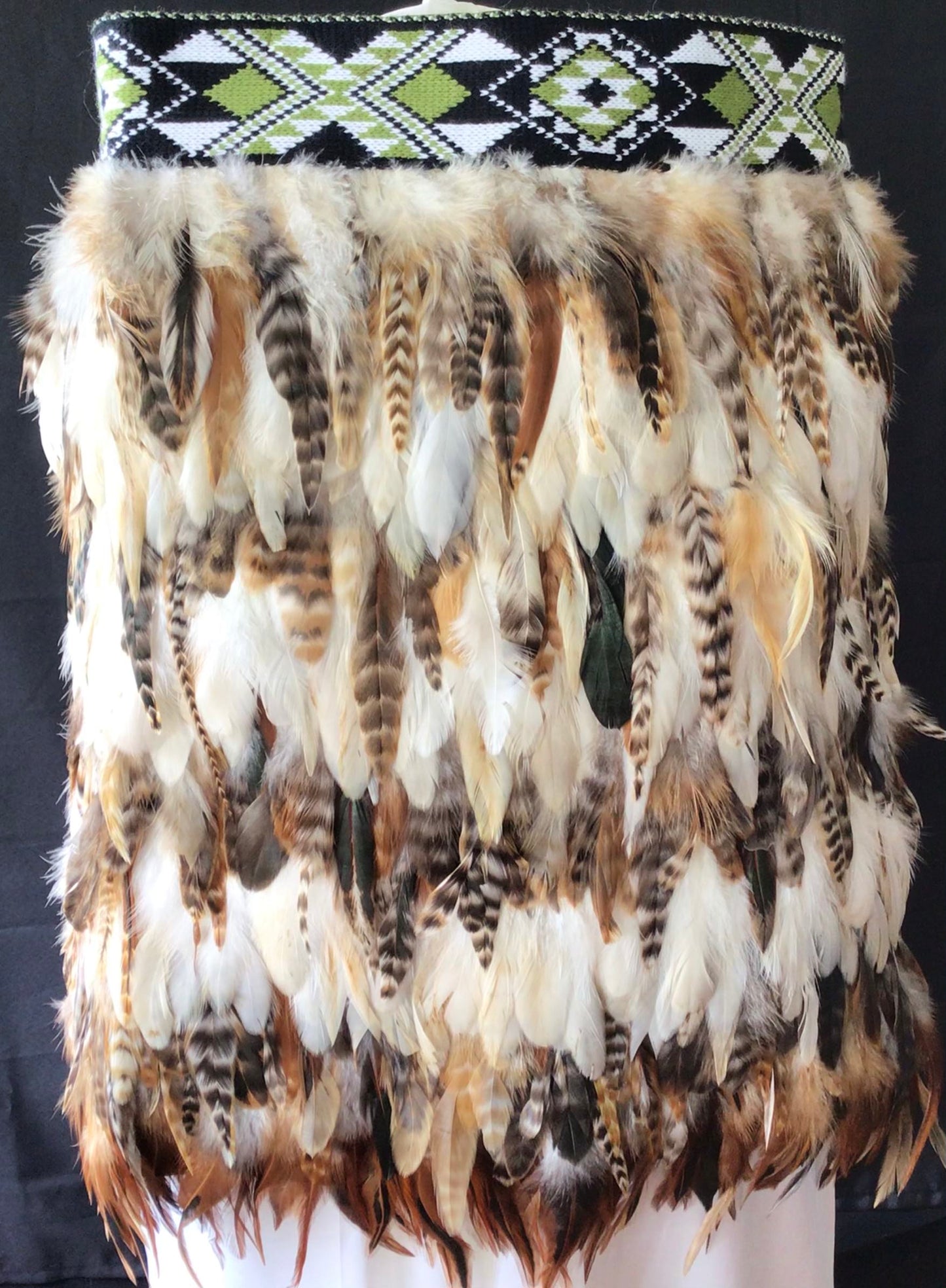 Tan & White Bridal Korowai with Lime Band