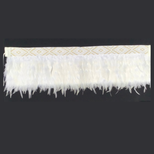 Bridal White Korowai With Gold Taniko Band