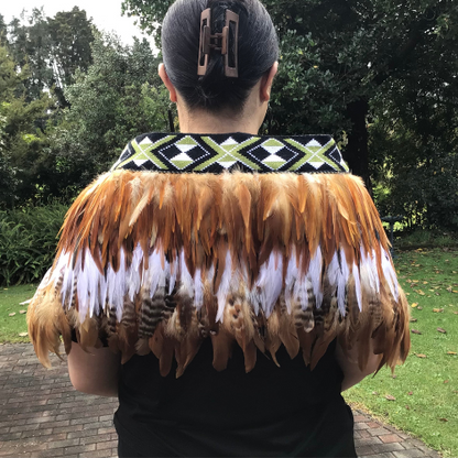 Tan Evening Korowai with Lime Green Band